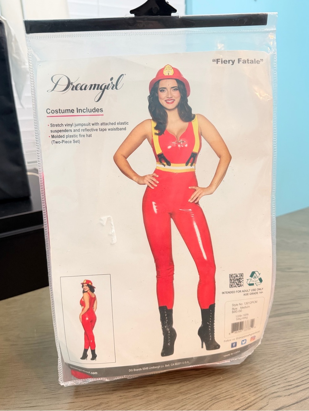 Dreamgirl Red Fiery Fatale Halloween Jumpsuit with Yellow Suspenders